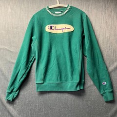 Champion Reverse Weave Men’s Sweatshirt Size S Green Round Neck Patch Logo