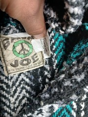 Baja Joe Woven Jerga Blue/White Black Pullover Hoodie Sweatshirt Size S