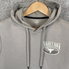 Under Armour Project Rock Mens Small Beige Hoodie Short Sleeve Back Logo