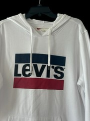 Levis Adult Men’s Small White Relaxed Hoodie Oversized Pullover Logo Red Blue S