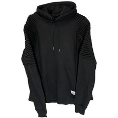 evan37 Warrior Thick Black Sweep Cut Hem Pleated Detailing Sleeves Hoodie Size L