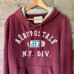 Aeropostale Mens 2010s Spell Out Sweatshirt Hoodie L Maroon Raised Letter Iconic