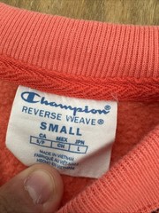 Champion Reverse Weave Long Sleeve Crew Neck Sweatshirt Men’s S Coral Pink Logos