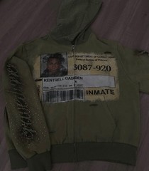 Men’s Green Full Zip Hooded Hoodie Size M Rhinestones Graphic Print