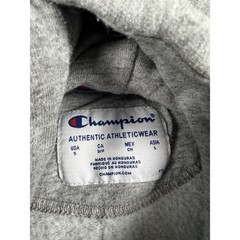 Champion Hoodie Mens Small Gray Script Logo Pullover GF934 Raglan Fleece Sport