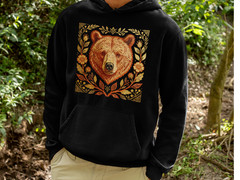 Bear Hoodie Unisex Black Pullover Sweatshirt Vintage Forest Wildlife Graphic