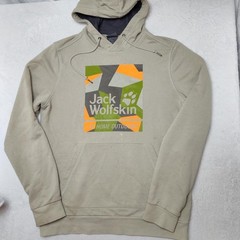 Jack Wolfskin Hoodie Mens Large Beige Pullover Hooded Pockets Lined Graphic