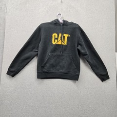 CAT Men Hoodie M Black Embroidered Fleece Logo Activewear Hooded Stretch Pockets