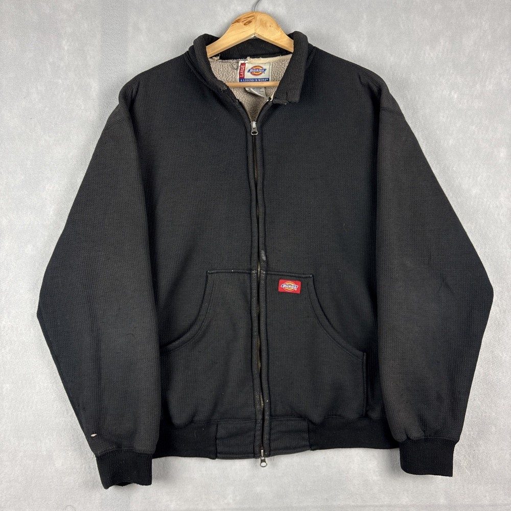 Vintage Dickies Waffle Knit Fleece Lined Jacket Men’s Large Black Faded Zip Up