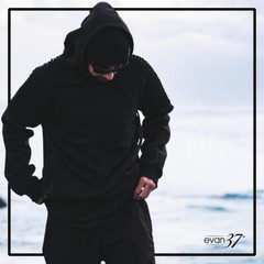 evan37 Warrior Thick Black Sweep Cut Hem Pleated Detailing Sleeves Hoodie Size L