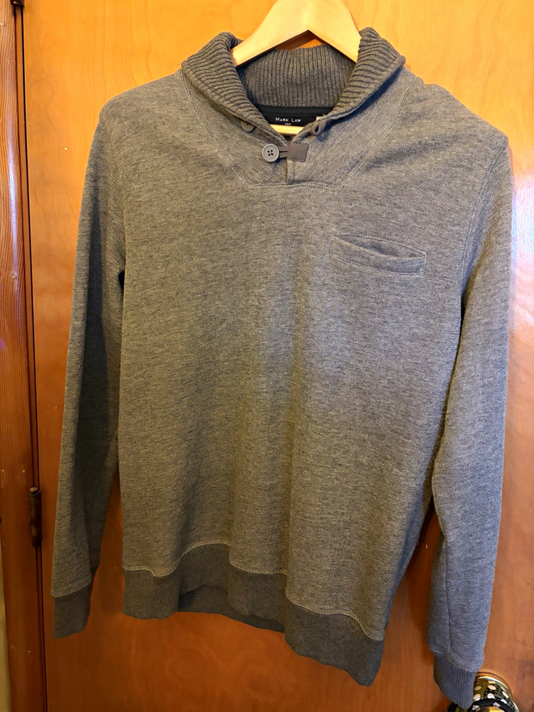 Mark Law Men’s Gray Cotton Blend Fleece Shawl Collar Button Pullover L