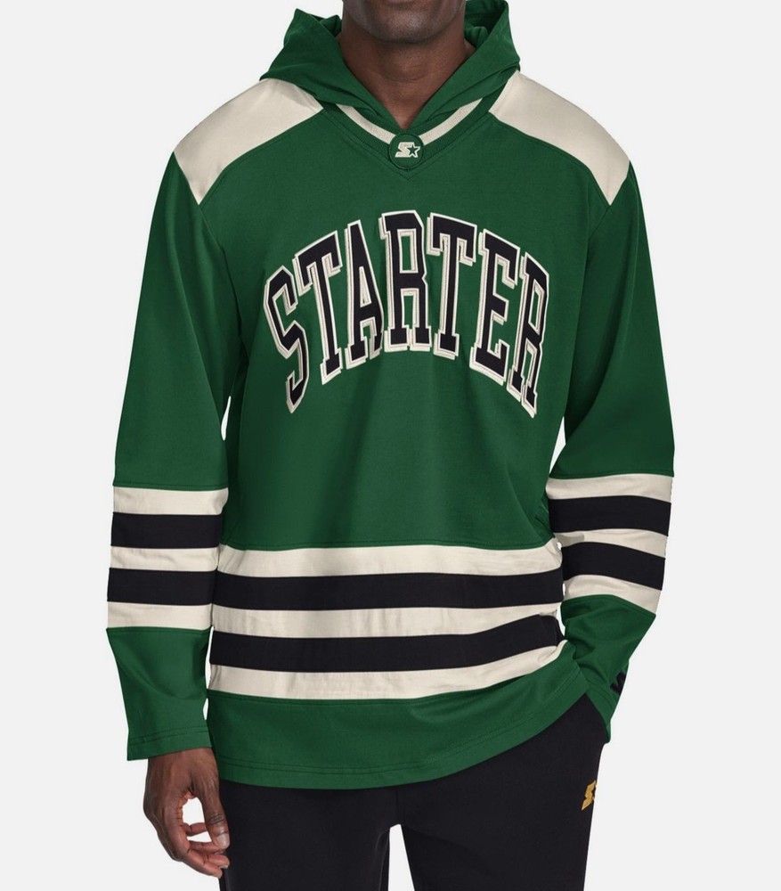 Starter Men’s Green Hooded Logo Hockey Jersey Sweatshirt Size XL