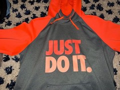 Nike Therma-Fit Just Do It Hoodie Grey Neon Orange Thumb Holes