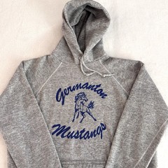 Vintage 80s Tultex Hoodie Sweatshirt Rayon Blend USA Large Germanton Mustangs PE