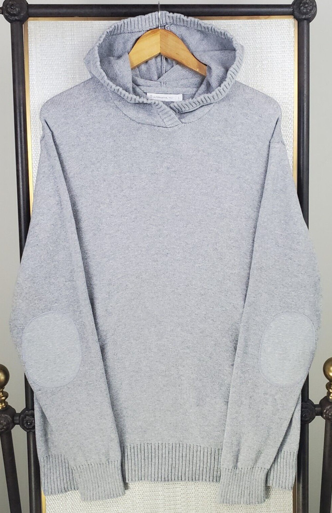 ALTERNATIVE Size Large Mens Knit Cotton+Cashmere Hooded Sweatshirt Hoodie Gray