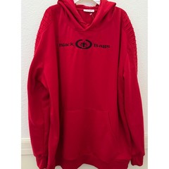 Coofandy Mens Red Black Bags Graphic Hoodie Moto Pleated Sleeve XXL Sweatshirt