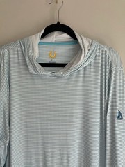 UPF 50+ Men’s L White/Blue Striped Pullover Hoodie Long Sleeve Nautical