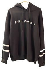 Friends Hoodie Size L Solid Black White Stripes TV Show 90s Comedy Logo