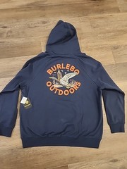 BURLEBO Men’s Midweight Fleece Hoodie Sweatshirt size XL Navy Blue Hunting Duck