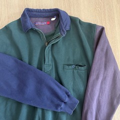 Vintage 90s Tri Color Block Quarter Zip Sweatshirt Blue Purple Green Norsport