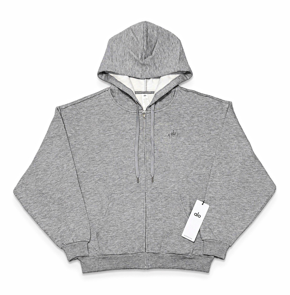 Alo Men’s Gray Full Zip Hooded Hoodie w/ Pockets Solid Knit Size Small and Xs