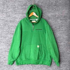 John Deere Mens Green Quarter Zip Hoodie Embroidered Logo Sweatshirt XL Farmcore