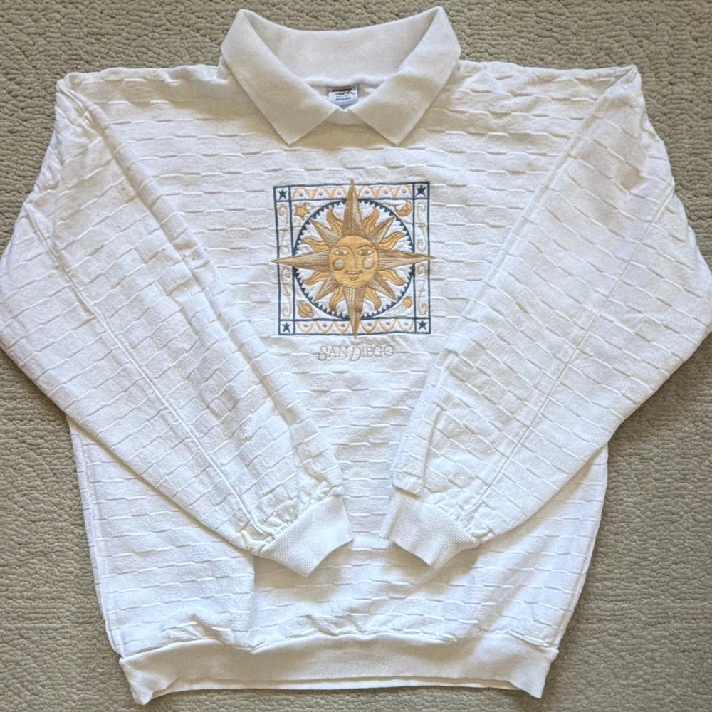 Crazy Shirts Men’s Collared Pullover Sweatshirt White M Sun Graphic Print