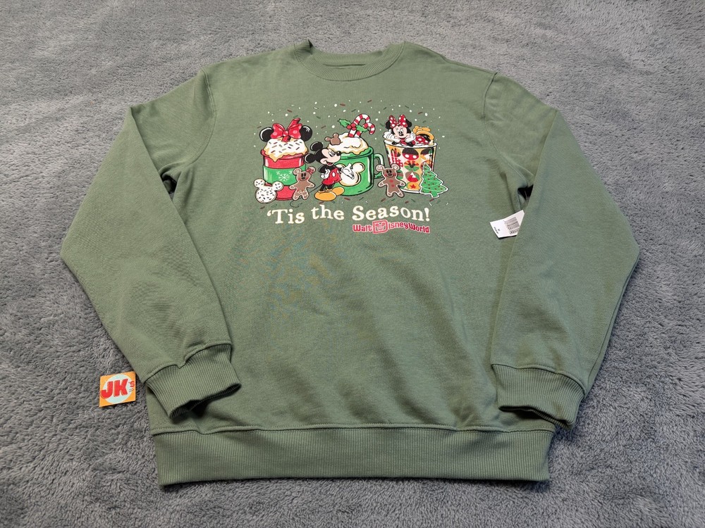 NEW Disney Sweatshirt Adult Medium Green Tis The Season Mickey Mouse Christmas