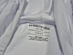 Kenneth Cole New York Long Sleeve Hoodie Shirt – White/Navy/Brown Core Spring