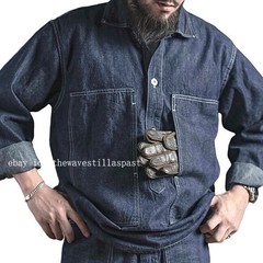 Mens Denim Pullover Smock Work Shirt – American Retro Cargo Military Style