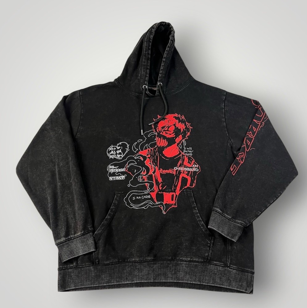 Corpse Husband Pullover Hoodie 2XL XXL Black Acid Wash Anime YouTube C+Husband20