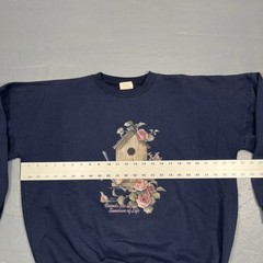 Vintage Garden Bird Nature Crewneck Sweatshirt Blue Lg VTG 90s Cute Fall Spring