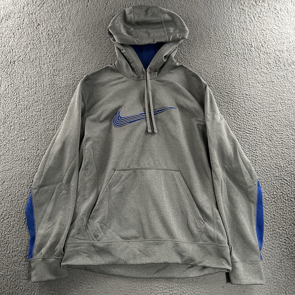 Nike Mens Hoodie Gray Blue Size Medium Pullover Therma-Fit 100% Polyester
