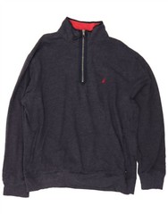NAUTICA Mens Zip Neck Sweatshirt Jumper XL Navy Blue Flecked Cotton DI88