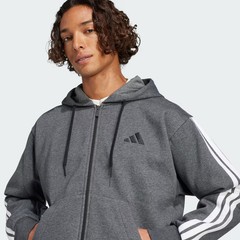 adidas Essentials 3-Stripes Fleece Hoodie Grey