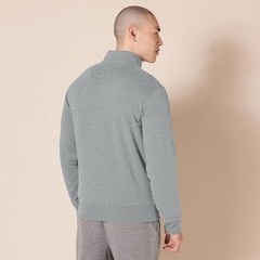 AMAZON ESSENTIALS MEN’S FLEECE ZIP UP MOCK NECK SWEATSHIRT, – LIGHT GRAY