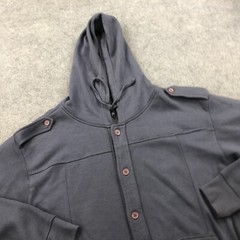Sapphire Lounge Sweatshirt Mens 2XL Gray Button Front Hoodie Pockets Epaulette *