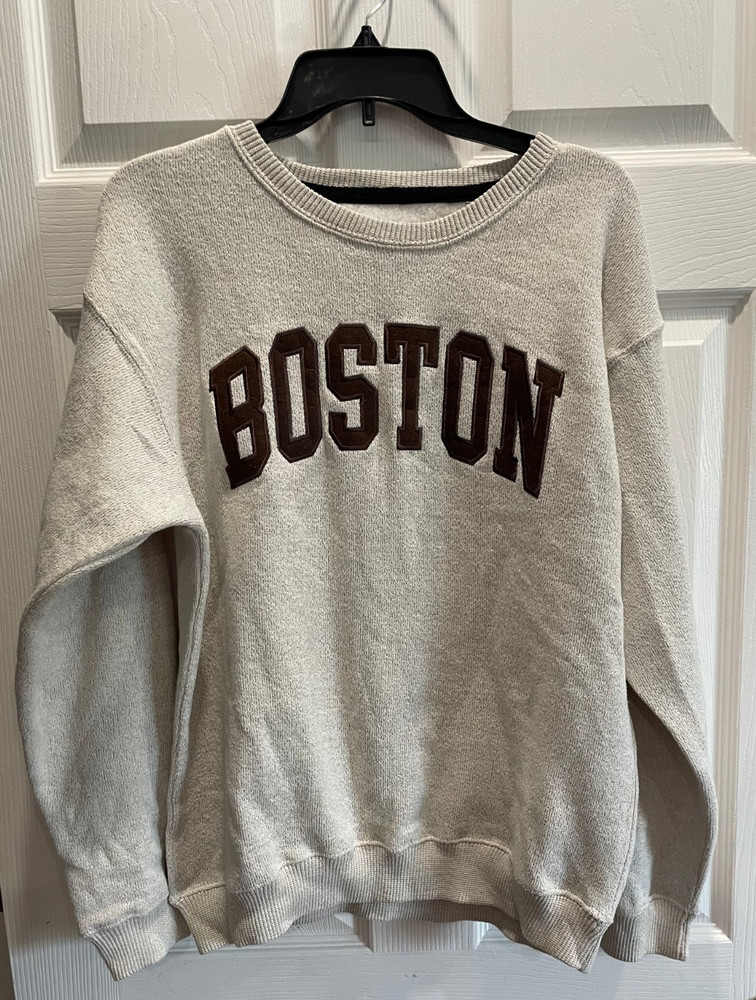 New York Popular, Boston, Sweatshirt Size Medium, Beige Brown Cotton Polyester