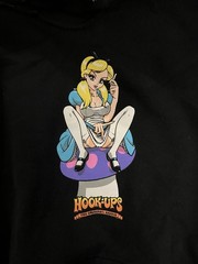 Hook Up Skateboards, Black Hoodie Size Medium Alice In Wonderland