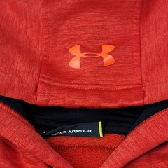 Under Armour Hoodie Mens Large Red Colorblock Loose Fleece Workout Logo