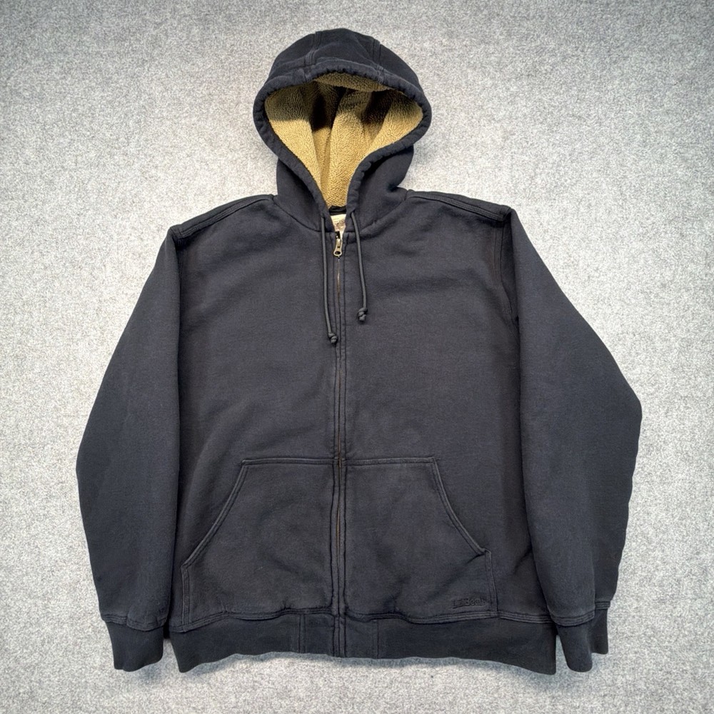 L.L. Bean Hoodie Mens L Black Katahdin Iron Works Sherpa Lined Full Zip Heavy