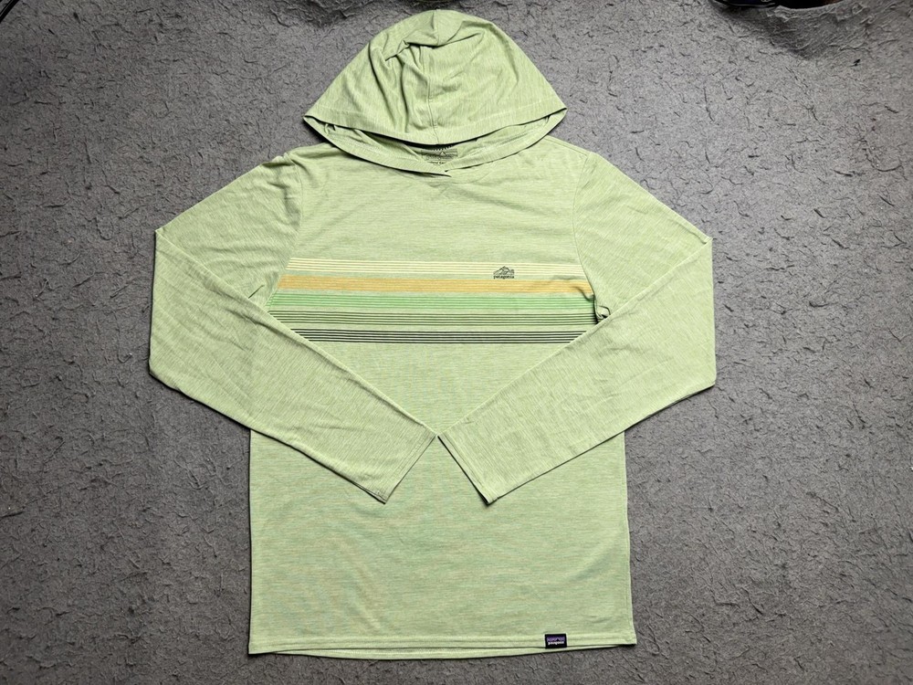 Patagonia Capilene Cool Daily Hoodie Mens XS Green Striped Lightweight Jersey