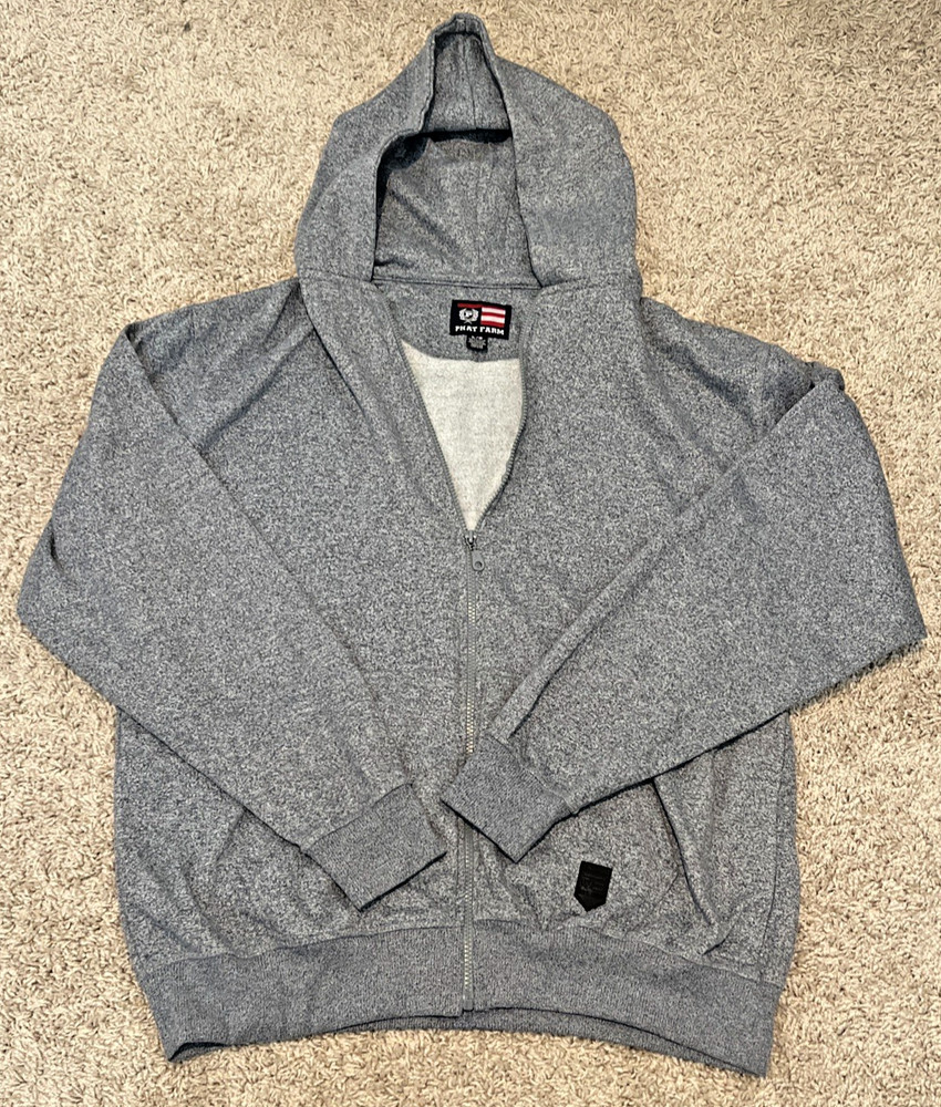 Phat Farm Hoodie Men’s L Gray Full Zip Sweatshirt Y2K Streetwear 90s Hip Hop