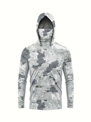 Men Fishing Hoodie Long Sleeve UV Sun Protection Shirt Breathable w/ Face Mask