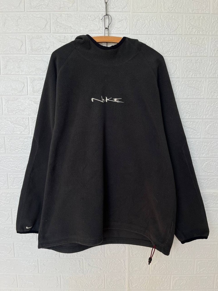 Vintage Nike Y2K Fleece Hoodie Center Spellout Logo Black Men XL