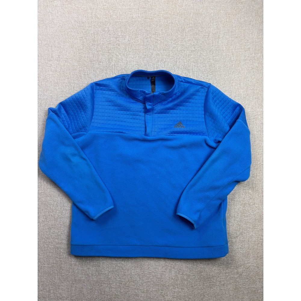 Adidas Mens Blue Quilted Fleece 1/4 Zip Pullover Mock Neck Jacket XL