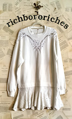 Free People Prairie Sweatshirt Tunic Dress Eyelet Lace Swing Hem Ivory S NEW
