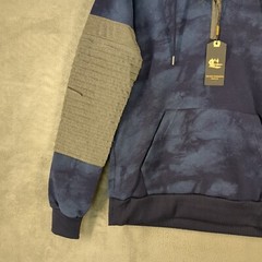 NWT $69 TAILORED RECREATION Fleece Tie Dye Hoodie MEDIUM Pleated Sleeve Blue