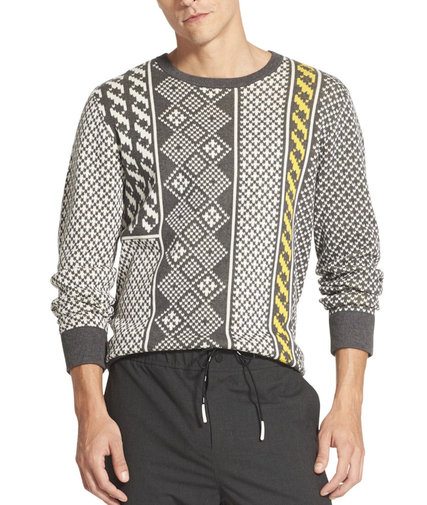 DKNY Fair Isle Patterned Sweater 2XL XX-Large Gray Yellow Sweatshirt Scottish