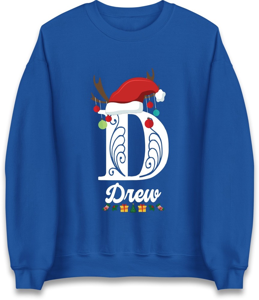 Personalised Christmas Jumper Custom Initial & Name Santa Hat Reindeer Gift Top